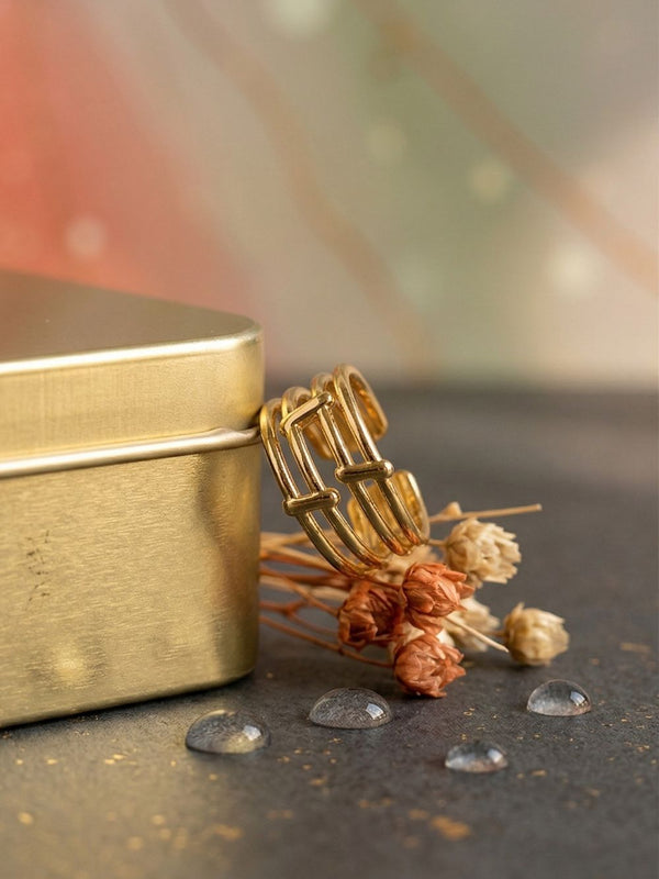 Layered Bars Free Size Ring 18k Gold