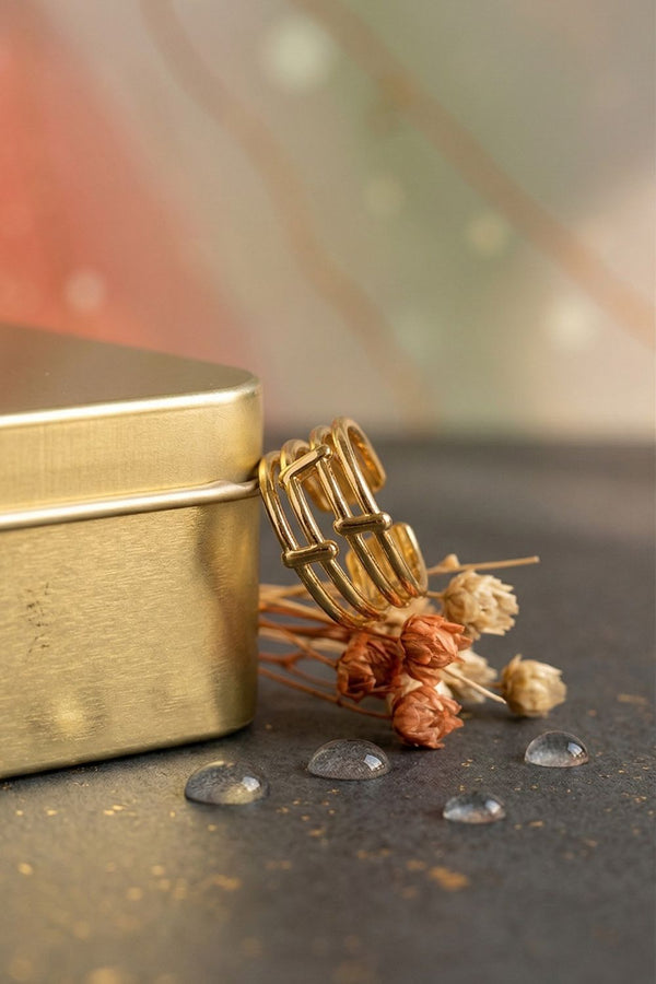 Layered Bars Free Size Ring 18k Gold