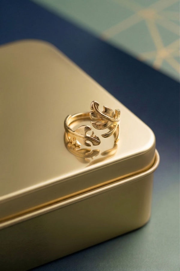 Sunlit Leaf Adjustable Wrap Ring